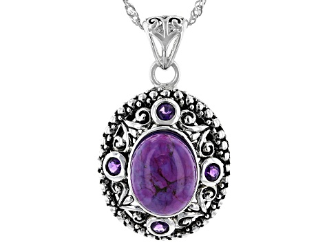 Purple Turquoise And Amethyst Sterling Silver Pendant With Chain .34ctw