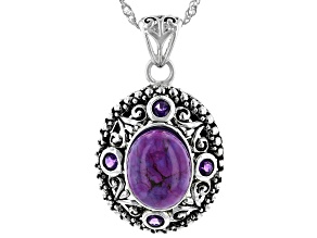 Purple Turquoise And Amethyst Sterling Silver Pendant With Chain .34ctw