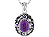 Purple Turquoise And Amethyst Sterling Silver Pendant With Chain .34ctw