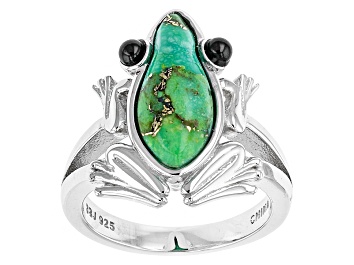 Picture of Green Turquoise Rhodium Over Sterling Silver Frog Ring .20ctw