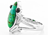 Green Turquoise Rhodium Over Sterling Silver Frog Ring .20ctw