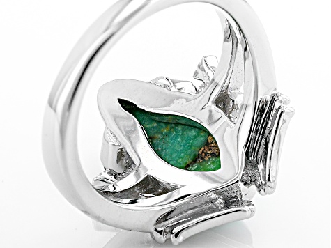 Green Turquoise Rhodium Over Sterling Silver Frog Ring .20ctw