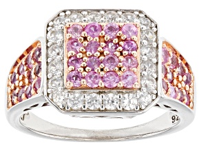 Pink Sapphire Rhodium and 18k Rose Gold Over Sterling Silver Ring 2.15ctw