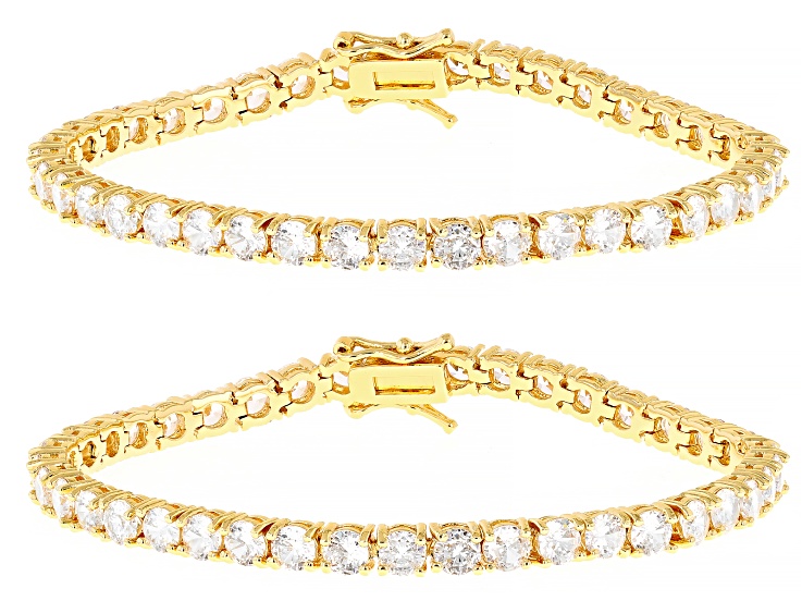 Bella LuceÂ® 18.06ctw White Diamond Simulant 18k Yellow Gold Over Brass Tennis Bracelet Set of 2
