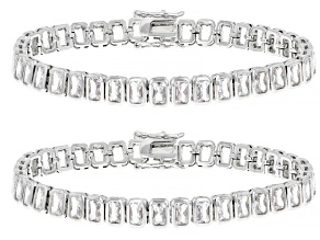 White Cubic Zirconia Rhodium Over Brass Tennis Bracelet Set Of 2 38.00ctw