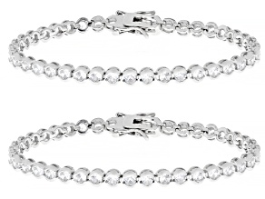 White Cubic Zirconia Rhodium Over Brass Tennis Bracelet Set Of 2 8.00ctw