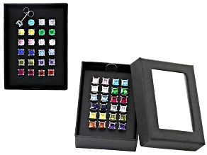 Multi-Color Gemstones Rhodium Over Brass Round And Square Stud Earring Set 37.20ctw