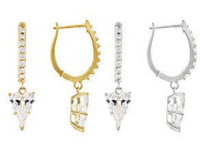 White Cubic Zirconia Rhodium And 14k Yellow Gold Over Sterling Silver Heart Earring Set 8.76ctw