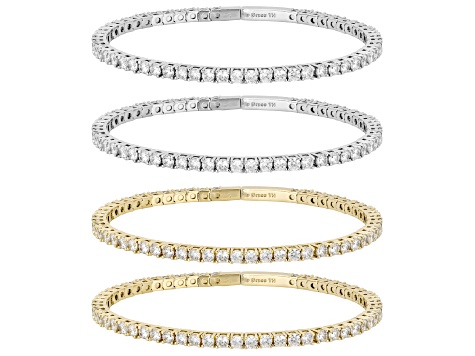 White Cubic Zirconia Rhodium And 18k Yellow Gold Plated Flex Bangle Set of 4 36.92ctw