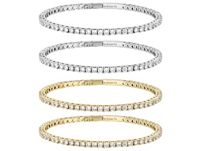 White Cubic Zirconia Rhodium And 18k Yellow Gold Plated Flex Bangle Set of 4 36.92ctw