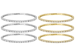 White Cubic Zirconia Rhodium and 18k Yellow Gold Plated Flex Bangle Set of 6 55.38ctw