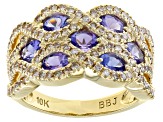 Blue Tanzanite With Candlelight Diamonds™ 10K Yellow Gold Ring 2.09ctw