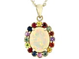Multicolor Opal 10K Yellow Gold Pendant With Chain 2.16ctw