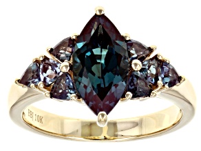 Blue Mixed Shape Lab Created Alexandrite 10K Yellow Gold Ring 2.57ctw