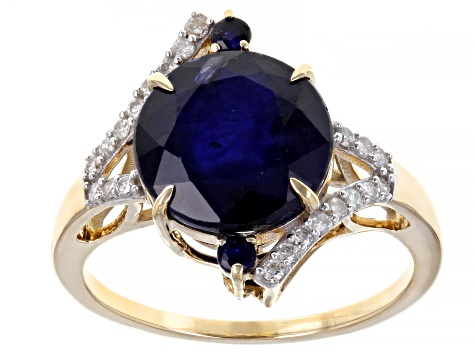 Mahaleo® Blue Sapphire With White Diamond Accent 10K Yellow Gold Ring 5.32ctw
