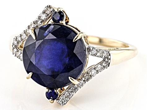 Mahaleo® Blue Sapphire With White Diamond Accent 10K Yellow Gold Ring 5.32ctw