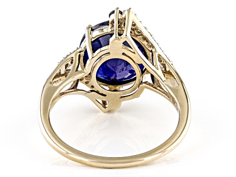 Mahaleo® Blue Sapphire With White Diamond Accent 10K Yellow Gold Ring 5.32ctw