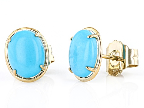 Blue Sleeping Beauty Turquoise 14K Yellow Gold Stud Earrings