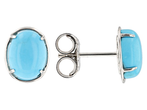 Blue Sleeping Beauty Turquoise Rhodium Over 14k White Gold Earrings