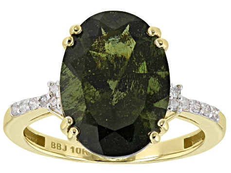Green Moldavite 10k Yellow Gold Ring 3.88ctw