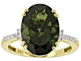 Green Moldavite 10k Yellow Gold Ring 3.88ctw