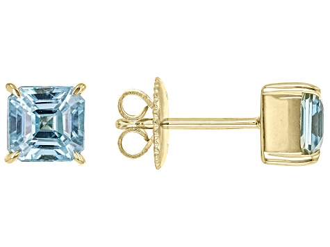 Blue Zircon 10k Yellow Gold Stud Earrings 2.85ctw