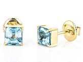 Blue Zircon 10k Yellow Gold Stud Earrings 2.85ctw