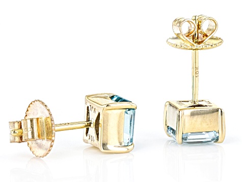 Blue Zircon 10k Yellow Gold Stud Earrings 2.85ctw