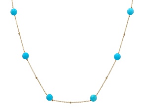 Blue Sleeping Beauty Turquoise  14K Yellow Gold Station Necklace 0.03ctw