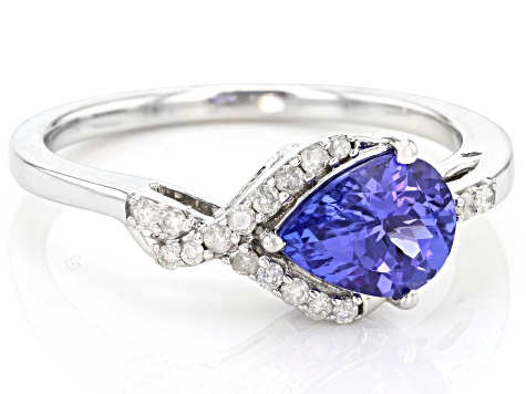 Blue Tanzanite Rhodium Over 10k White Gold Ring 1.09ctw