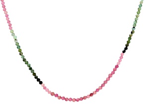 Green and Pink Tourmaline 14K Yellow Gold Beaded Necklace w/ 1 inch Extender 3x3mm