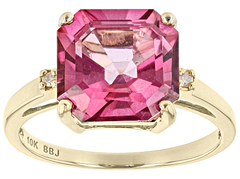 14K Yellow Gold Oval & Round Pink Topaz Halo Two Row Ring 