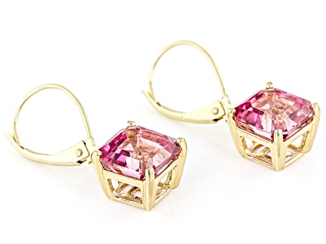 Pink Topaz 10k Yellow Gold Drop Earrings 5.53ctw
