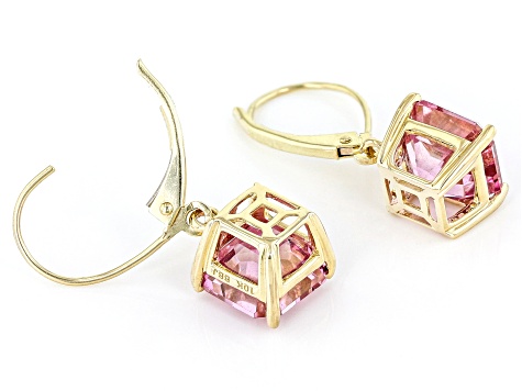 Pink Topaz 10k Yellow Gold Drop Earrings 5.53ctw