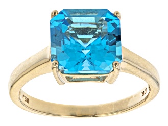 Swiss Blue Topaz Asscher Cut 10k Yellow Gold Solitaire Ring 4.62ct