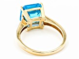 Swiss Blue Topaz Asscher Cut 10k Yellow Gold Solitaire Ring 4.62ct