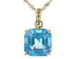 Asscher Cut Swiss Blue Topaz 10K Yellow Gold Solitaire Pendant Chain 4.62ct