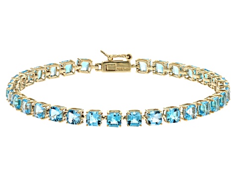 Swiss Blue Topaz 10k Yellow Gold Tennis Bracelet 10.03ctw