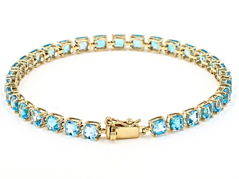 Swiss Blue Topaz 10k Yellow Gold Tennis Bracelet 10.03ctw