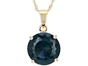 Blue Lab Created Alexandrite 10k Yellow Gold Solitaire Pendant With Chain 7.00ct