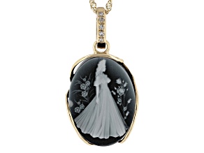 Multicolor Chalcedony 10k Yellow Gold Cameo Pendant With Chain 0.02ctw