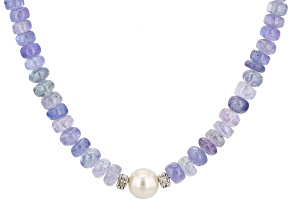 Tanzanite With Cultured Freshwater Pearl And Diamond Accents Beaded Necklace