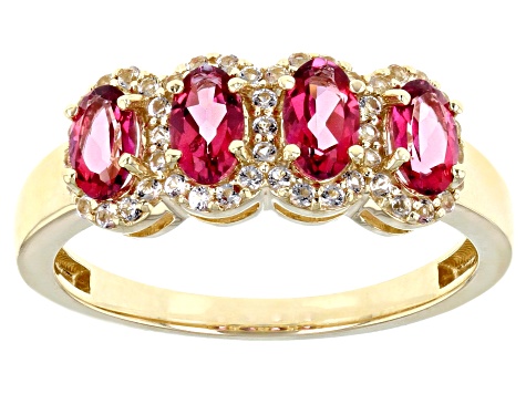 Pink And White Topaz 10K Yellow Gold Ring 1.06ctw