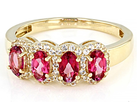 Pink And White Topaz 10K Yellow Gold Ring 1.06ctw
