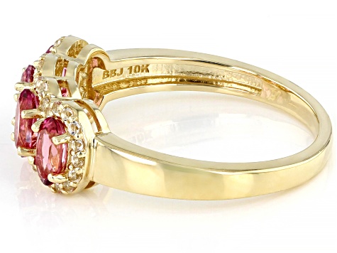 Pink And White Topaz 10K Yellow Gold Ring 1.06ctw