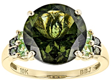 Picture of Green Moldavite 10K Yellow Gold Ring 4.91ctw