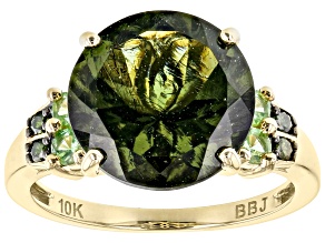 Green Moldavite 10K Yellow Gold Ring 4.91ctw