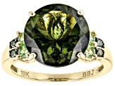 Green Moldavite 10K Yellow Gold Ring 4.91ctw