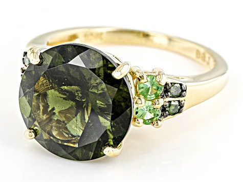 Green Moldavite 10K Yellow Gold Ring 4.91ctw