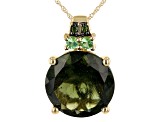 Green Moldavite 10K Yellow Gold Pendant With Chain 6.19ctw
